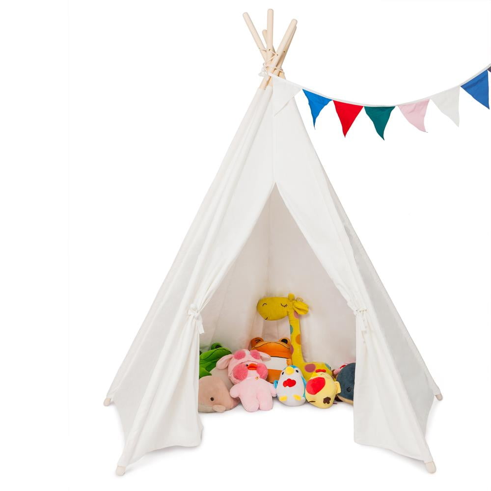 JOYMOR Foldable Cotton Canvas Indoor Teepee Tent Playhouse with 5 Poles