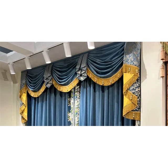 New Custom Blue Embroidered Velvet Patchwork Thickened Blackout Curtains for Living Room Bedroom Villa Embroidery Window Screen