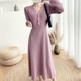 thumbnail image 3 of Qarigey Vestido Midi de punto de manga larga con cuello en V, suéter de Color sólido de cintura alta, fiesta de vacaciones, ropa de invierno y otoño, Vestidos Rosa S Qarigey AP008203-01, 3 of 6