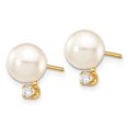 thumbnail image 2 of Real 14kt Yellow Gold 7-8mm White Round Saltwater Akoya Cultured Pearl Diamond Post Earrings; for Adults and Teens; for Women and Men, 2 of 3