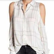 Romeo and Juliet Couture WHITE Women's Cold Shoulder Plaid Shirt, US Small