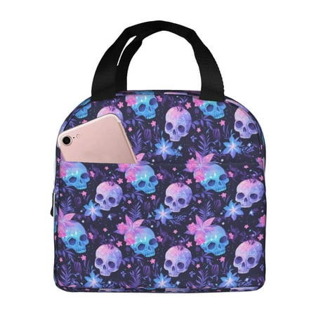 Insulated Lunch Bag for Women Men - Skull starry sky flower leaf Leakproof Cooler Lunch Box for Women Men  Lunch Tote Bags for Work School Picnic Travel