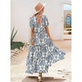 thumbnail image 6 of Summer Casual Bohemian Floral Dresses for Women Puff Short Sleeve Long Maxi Dress with Pockets Blue S, 6 of 7