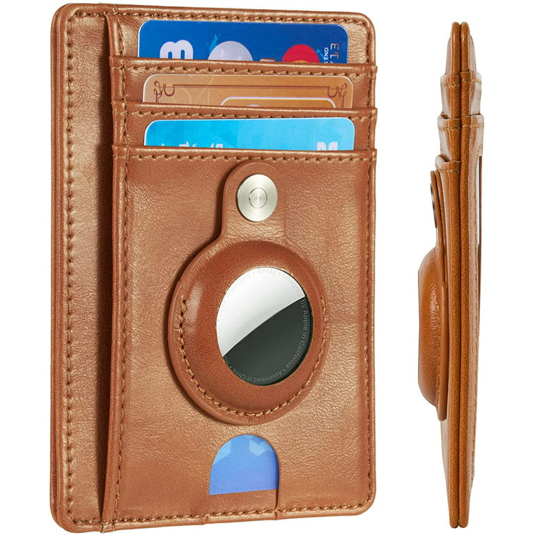 Airtag Wallet Genuine Leather Air Tag Wallet Rfid Technology Support de  carte de crédit avec portefeuille minimaliste pour hommes pour Apple Airtag