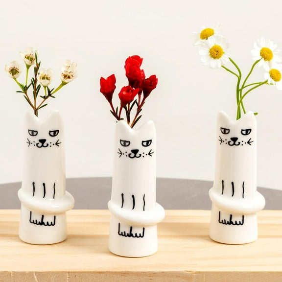Luysn 3Pcs Cat Flower Vase Bud Resin Mini Handmade Tiny Vases for Home Decor,Resin Ceramic Vase,Party,Birthday Gift - Cute and Aesthetic Miniature Vases,Flower Vase,Decorative Vase 3"-4"