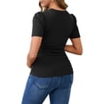 thumbnail image 3 of Blusa de maternidad de mujer INSPIRE CHIC, de punto acanalado, con mangas cortas abullonadas, camiseta arrugada para fotos de baby shower, tamaño mediano, color negro, 3 of 6