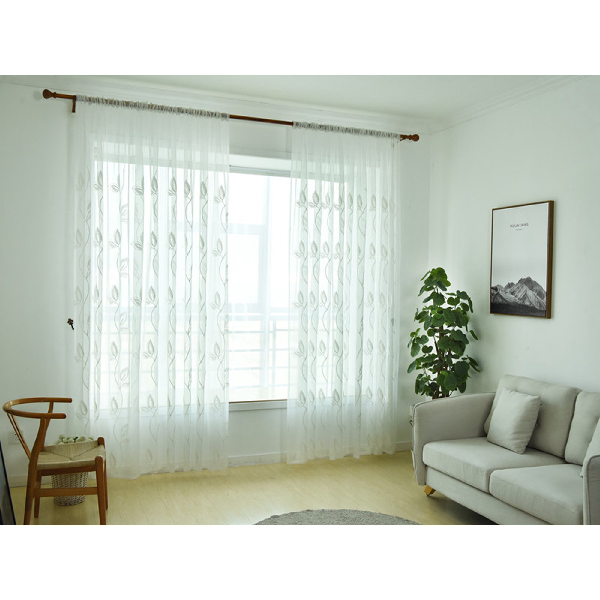 1pair 100 250cm Embroidery Leaves Feather Bedroom Curtain