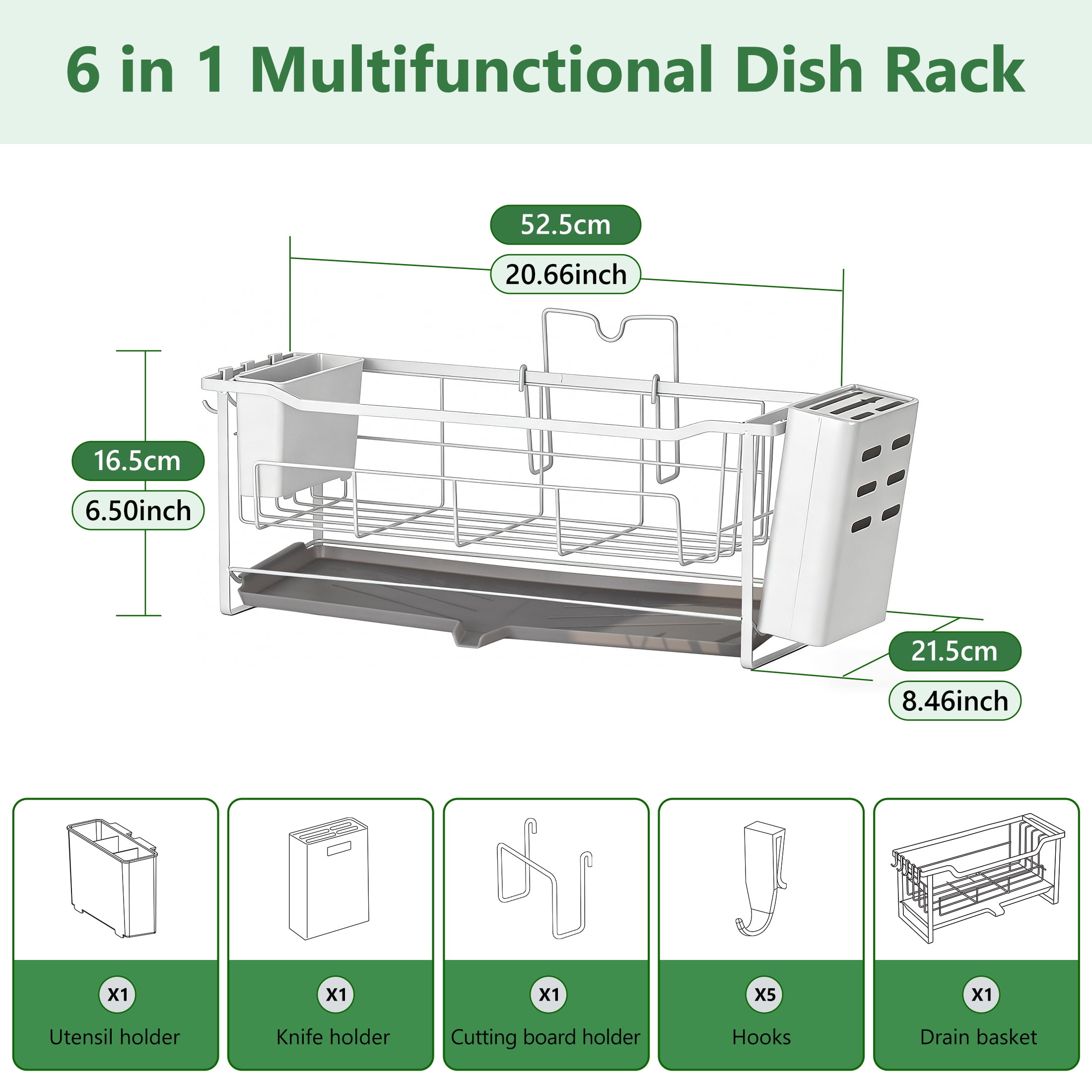Luckytree Dish Drying Rack, 2-Tier Anti-Rust Dishracks, Dish Drainer for Kitchen and Apartment Counter, White