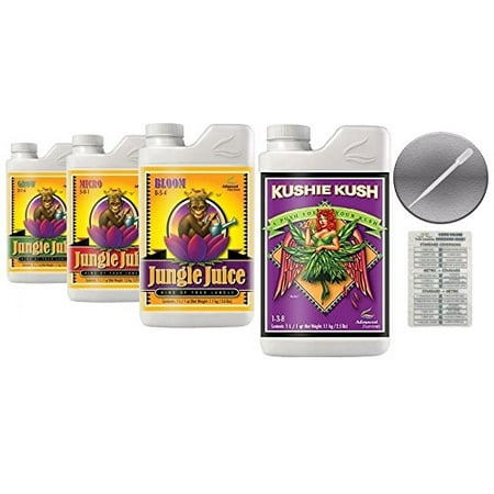 Advanced Nutrients Jungle Juice Bloom, Grow, Micro 4L & Kushie Kush 4L Bundle with  Conversion Chart and 3mL (Best Way To Grow Kush)