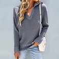 thumbnail image 4 of Jersey de manga larga con cuello en V suelto sólido a la moda para mujer Pompotops  hdfakjf11658, 4 of 7