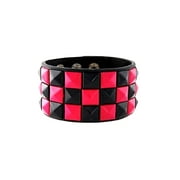 New Triple and Double Studded Punk Rock Wristband Bracelets Hot Pink / Black