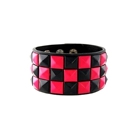 New Triple and Double Studded Punk Rock Wristband Bracelets Hot Pink / Black