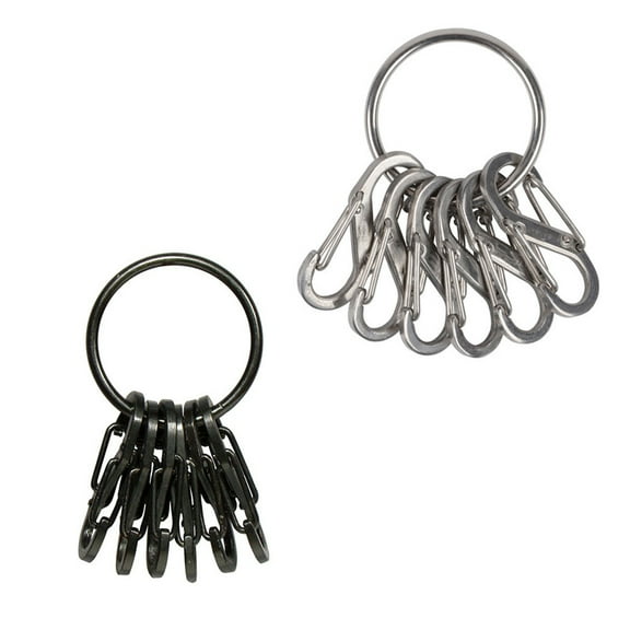 SagaSave Stainless Steel Keyring with 6 Carabiner Hook 8-Shaped Buckles for for Holding Keys Flashlights Silver