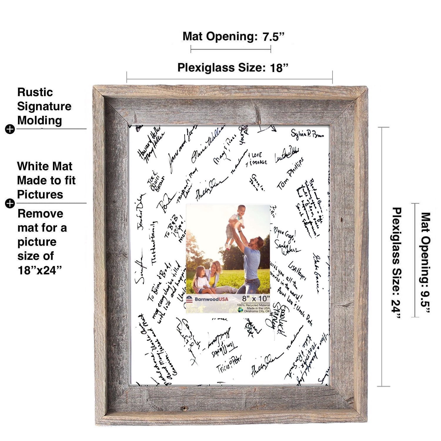 BARNWOODUSA 18x24 Wedding Guest Signature Frame s 8x10 Photo with White Mat for Autographs Wedding, Graduations, Birthday, Retirement