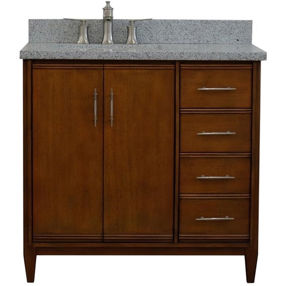 MCM 37" Solid Wood Single Wooden Vanity with Left Rectangle Sink in Walnut/Gray