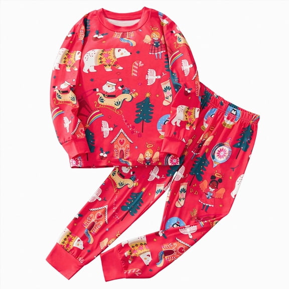 TOWED22 Boy Girl Pajamas Sets Baby Pajamas Cartoon Cute Print Long Sleeve Top Trousers Outfits Set Fall Winter 2-Piece Sleepwear Pjs For Kids(Red,5-6 Y)
