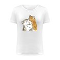 thumbnail image 4 of Camiseta blanca informal con cuello redondo y manga corta con estampado de gato bonito para mujer Pompotops hkajfhjk459181, 4 of 5