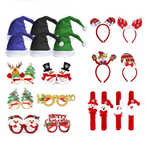 Christmas Novelty Glasses Frames Christmas Party Eyewear Set With Christmas Hat Slap Bracelets and Christmas Headband