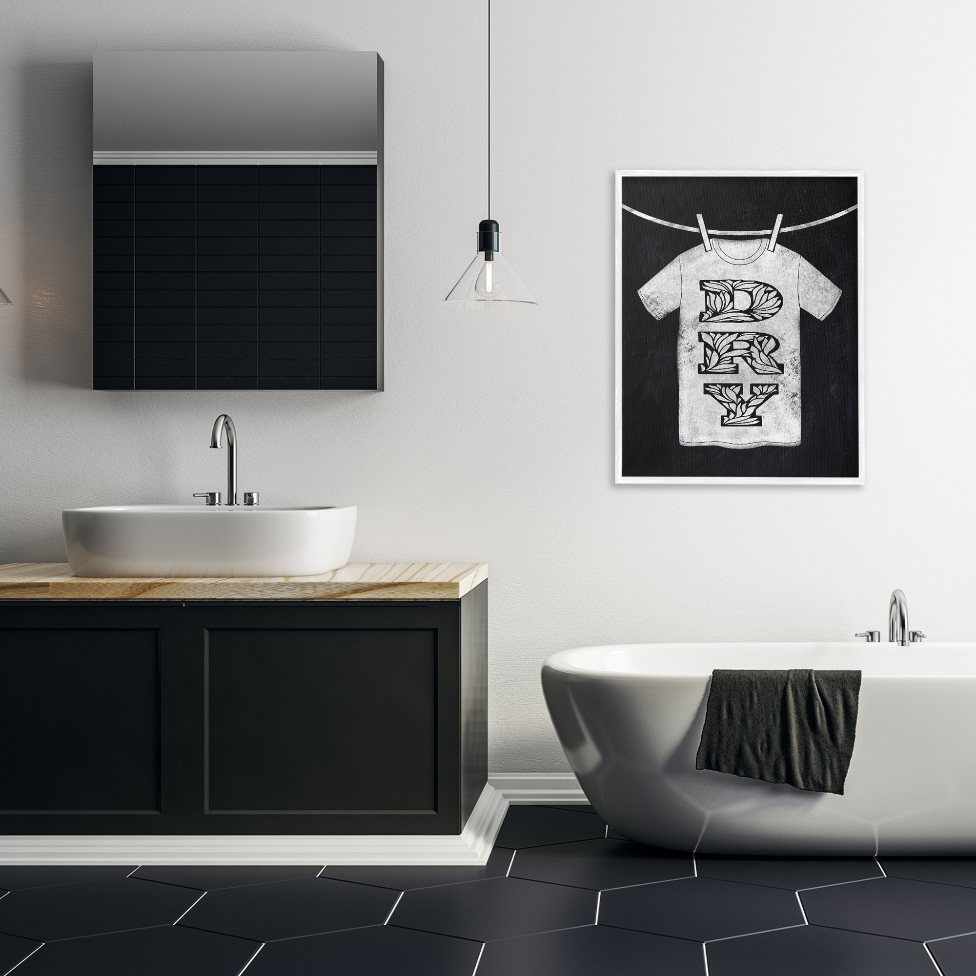 Laundry Dry Ornate Letters White Framed Giclee Art, design by Marcus Prime