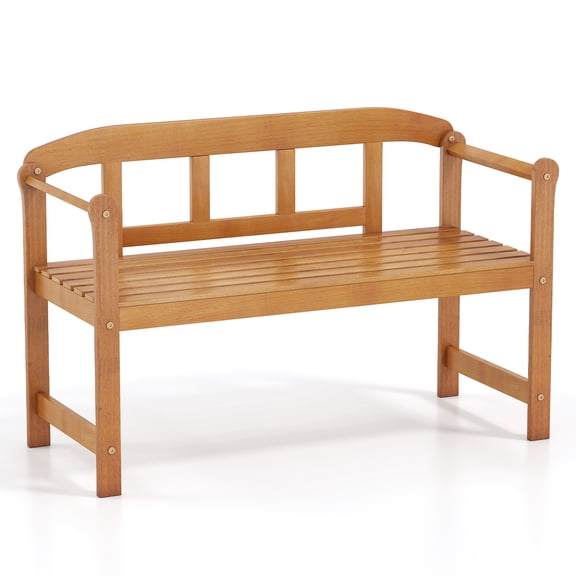 Gymax Outdoor Acacia Wood Garden Bench 2-Seater Loveseat w/Backrest Angled Armrests