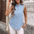 thumbnail image 7 of Levmjia Women Sleeveless Denim Shirt Vintage Ruffle Collar Button Up Pocket Casual Jean Vest Loose Fit Summer Top Solid Color Western Style, 7 of 7