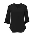 thumbnail image 4 of Xuemjiao Tee Shirts Womens Women's 3/4 Sleeve Blouses Tops V Neck Casual Dressy Double Mesh Loose Fit Tunic Shirts Womens Shirts Womens Tops Blusa Mujer (Black1,L), 4 of 6