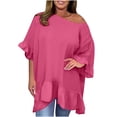 thumbnail image 1 of AherBiu Plus Size Tops for Women Summer Casual Loose Fitting Blouses Trendy Ruffle 3/4 Sleeve Flowy Shirts, 1 of 7