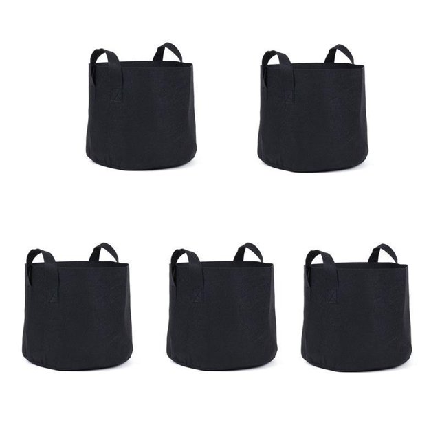 Paquete de 5 bolsas de cultivo de jardín de 3 galones para verduras – Macetas y maceteros de tela de fieltro de polipropileno no tejido negro de 300 GSM con asas
