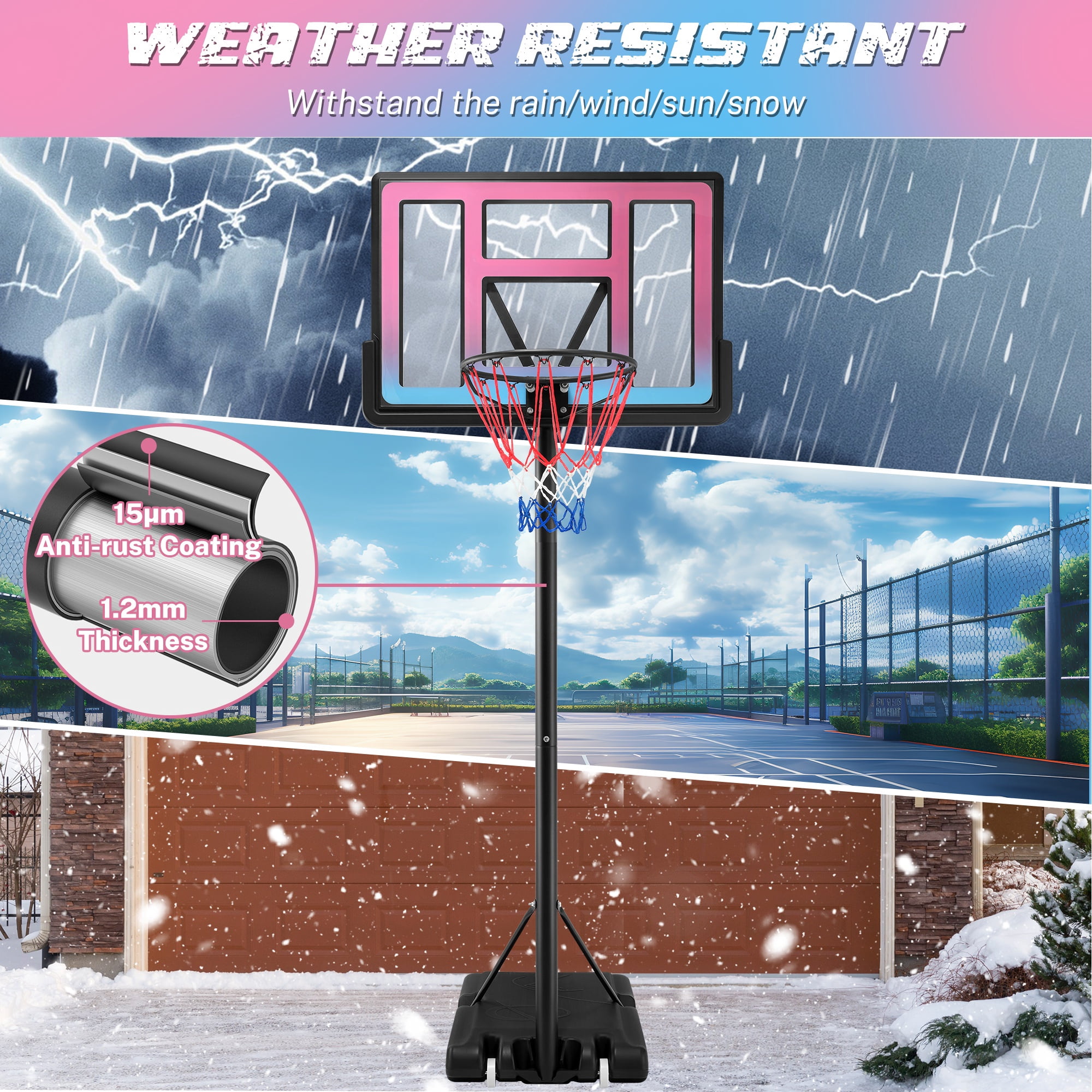 Portable Basketball Hoop Outdoor for Kids and Adults, Segmart 44 inch Basketball Hoop for Backyard, 4.9Ft-10FT Height Adjustable Basketball Goal System with Shatterproof Backboard, Larger Base
