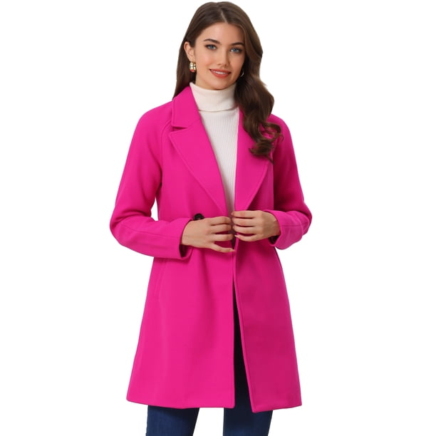Abrigos de invierno raglán cruzados con solapa con muesca para mujer Rosa Caliente L