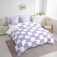 thumbnail image 3 of Homewish Geometric Plaid Grid Bedding Comforter Set 7pcs for Kids Teens,Purple White Queen Bedding Sets Super Cozy,Mid Century Queen Sheet Sets,Breathable Home Decor,Reversible, 3 of 8