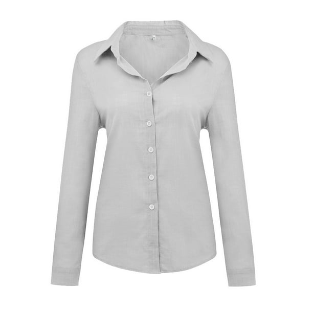 Camisa Camisas casuales de mujer Camisas de verano de color solido de algodon Camisa femenina Gris XXXL Ygjytge Gris T 3EG para Mujer Bodega Aurrera en linea