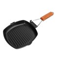 thumbnail image 2 of Portable Folding Non Stick Frying Pan With Wooden Handle, Durable Cast Iron Material, Easy To Clean, Safe Coating, Oil Leakage Nozzle Design For Camping And Cooking, 2 of 8