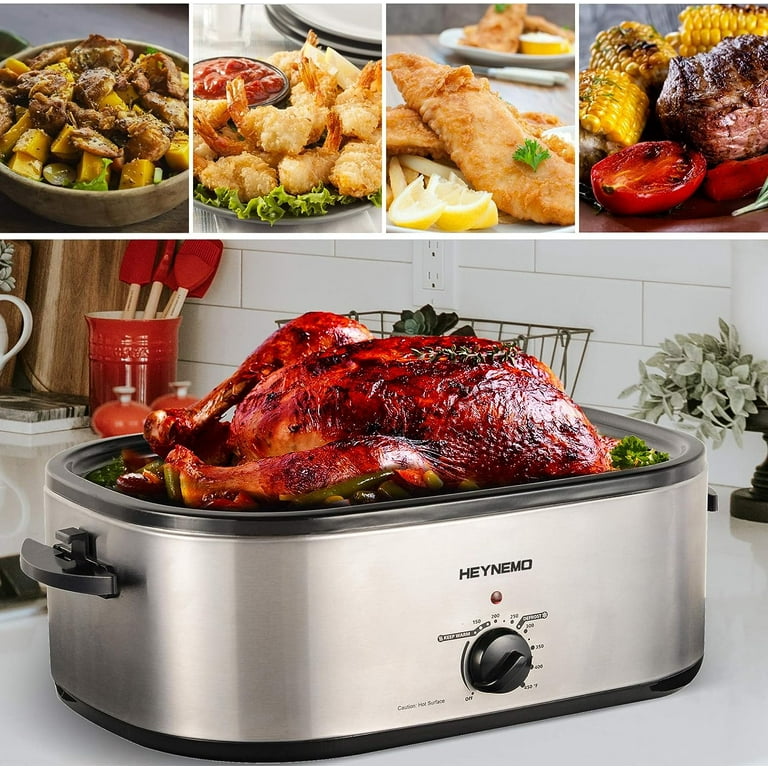  22 Quart Electric Roaster Oven, Roaster Oven, Turkey Roaster  Electric, Electric Roaster, Selfbasting Lid, Removable Pan, Full-Range  Temperature Control Cool-Touch Handles, Silver Body, Black Lid: Home &  Kitchen