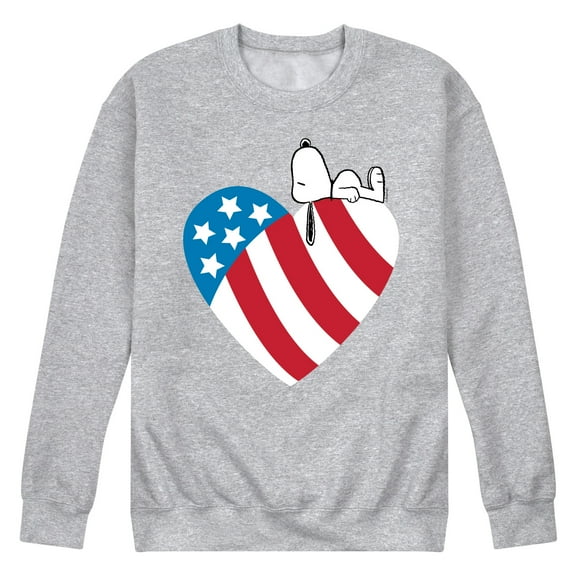 Peanuts - Snoopy On Flag Heart - Men's Crew Neck Fleece Pullover