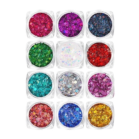 12 Pack Body Glitter Face Glitter Makeup Glitter Gel 12 Colors Glitter Cosmetic Shimmer Creamy Eye Shadow Makeup, Waterproof Long Lasting Glitter Highlighter Eye Liner Pencil