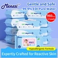 thumbnail image 2 of Mioszzi Baby Wipes, Unscented, Aloe, Gentle, Hypoallergenic, Hospital Grade, Plant-Based, 12 Packs, 960 Total Count, 2 of 5