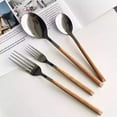 thumbnail image 4 of Nvzi Juego de 2 cucharas plateadas de 6,3 x 0,71 pulgadas, con mango de imitación de vetas de madera, mango ergonómico, ideal para comidas familiares y reuniones vacacionales., 4 of 4