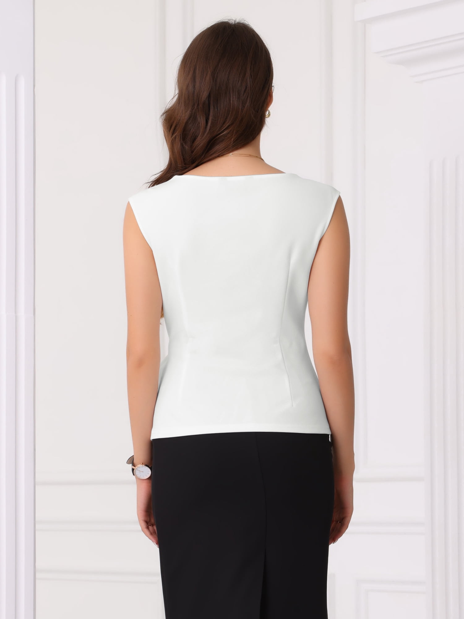 DARING DIVA Women's Elegant Side Tie Wrap Cap Sleeve Blouses L White