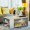 thumbnail image 2 of Gymax 2-Tier Coffee Table Sofa Side Table w/ 2 Storage Shelves Living Room Office Oak, 2 of 10
