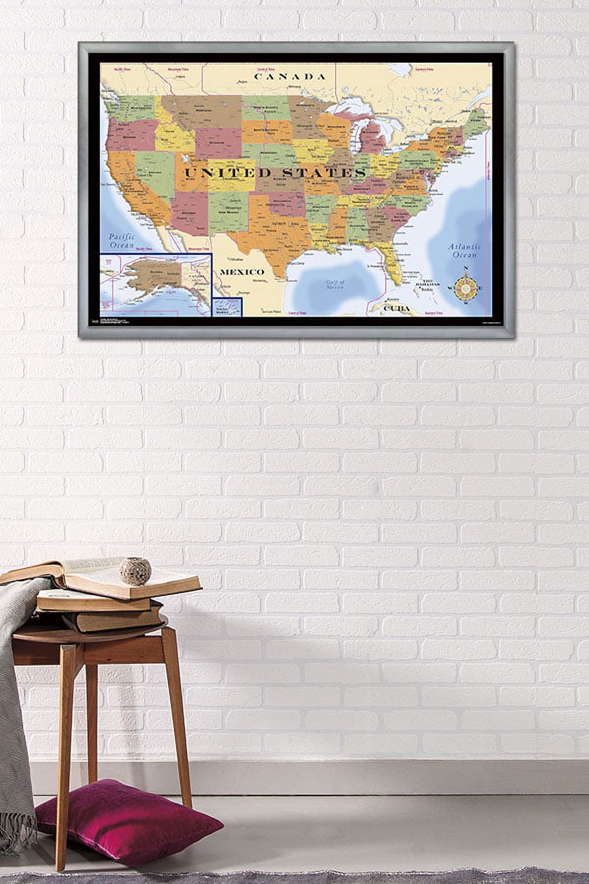 Map - USA Time Zones Wall Poster, 22.375" x 34", Framed