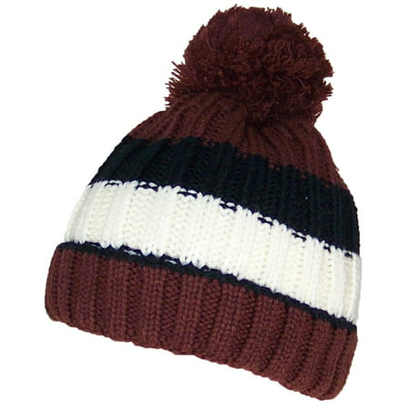 Best Winter Hats Boys Striped Fleece Lined Pom Pom Cuffed Beanie (One Size) - (Best Scissors For Pom Poms)