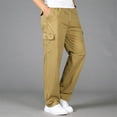 thumbnail image 2 of Hwmodou Men Pants Workout Mens Loose Cotton Plus Size Pocket Solid Color Elastic Waist Pants Overall Pants Holiday Vacation Slacks For Man, 2 of 7