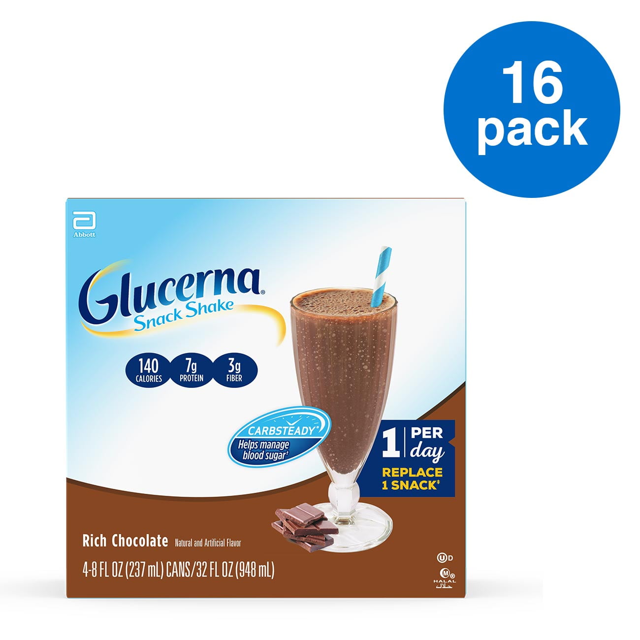 Glucerna Snack Shake, 16 Shakes, Diabetes Nutritional Shake with