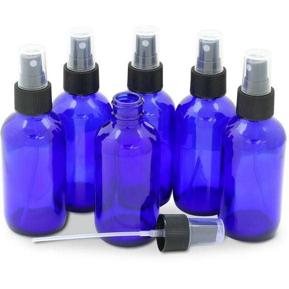 6 - 4oz Cobalt Blue Glass Bottles with Black Mist Sprayer