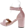 thumbnail image 3 of Chase & Chloe Carly-2 Women's Velvet Stacked Chunky Heel Strappy Platform Sandal, Pink Velvet, 8.5, 3 of 4