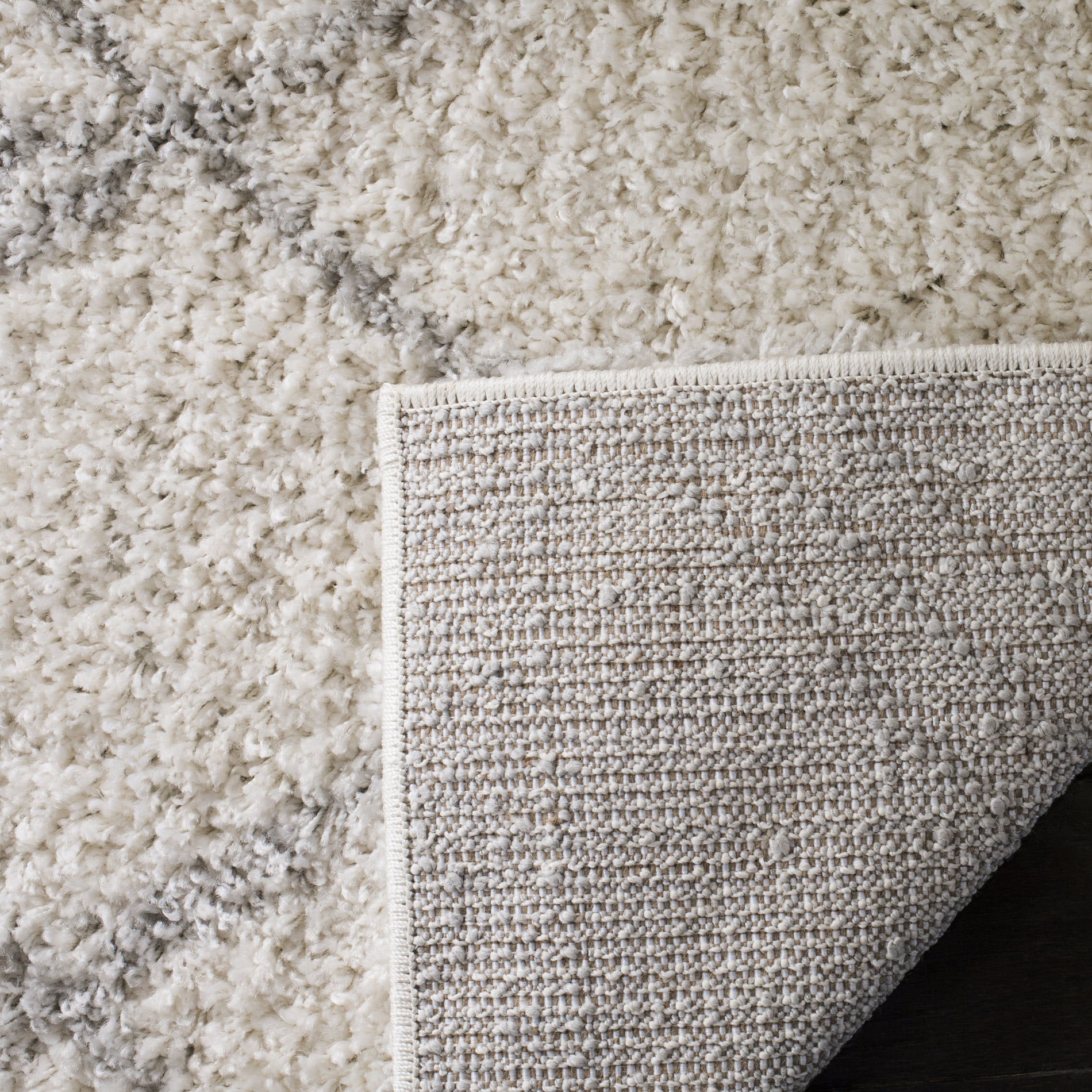 SAFAVIEH Arizona Almira Geometric Shag Runner Rug, Ivory/Grey, 2'3" x 8'