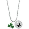 thumbnail image 1 of Delight Jewelry Silvertone Green Three Leaf Clover - Shamrock Silvertone Script Initial Disc - U - Charm Necklace, 20"+3", 1 of 4