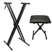 Double Braced X Frame Music Piano Keyboard Stand & Chair Bench Set