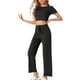 thumbnail image 4 of INSPIRAR CHIC Conjunto de Pijama de Mujer de Punto Acanalado de 2 Piezas con Top Corto de Manga Corta y Pantalones Conjuntos de Ocio M Negro, 4 of 5